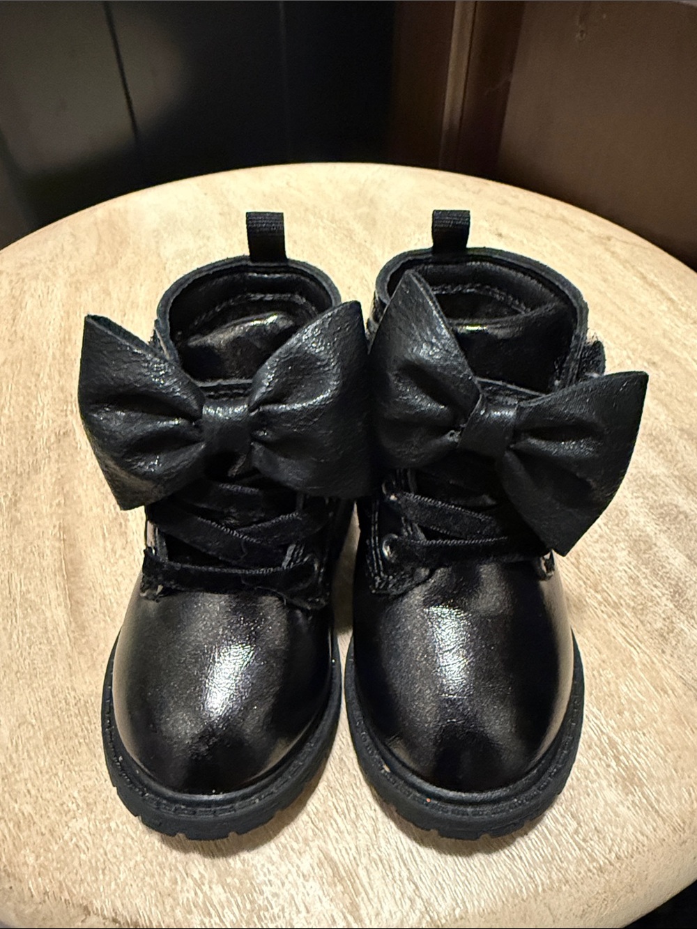 Kids Bow Accent Black Lace-Up Boots